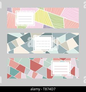 Set of horizontal banners. Text frame. Abstract textures. Diagonal series. Pale colors. Simple design for a bookmark, flyer or poster. Stock Vector