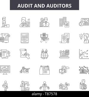 Audit and auditors line icons, signs, vector set, outline concept, linear illustration Stock Vector