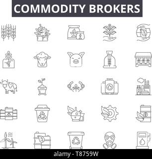 Commodity brokers line icons, signs, vector set, outline concept, linear illustration Stock Vector