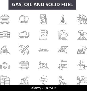 Gas, oil and solid fuel line icons, signs, vector set, outline concept, linear illustration Stock Vector