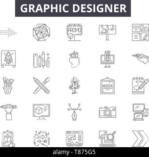 Digital artist linear icons set. Illustration, Animation, Graphics ...