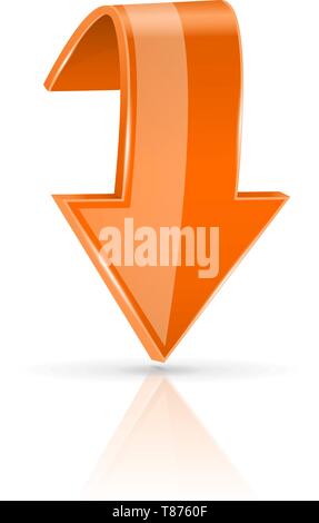 Orange down 3d button Stock Vector