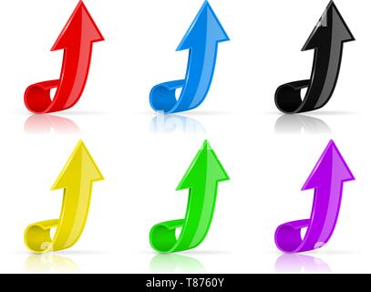 Colored UP arrows. Shiny 3d signs Stock Vector