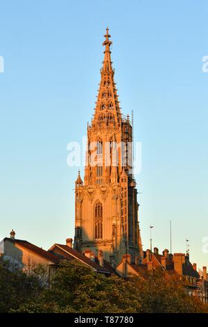 Switzerland, canton of Berne, Berne, the old town listed as World Heritage by UNESCO, the cathedral St. Vincent (Munster) bell tower Stock Photo