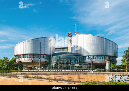 Strasbourg, France - May 19, 2017: European Court of Human rights in Strasbourg modern building with clear blue sky and some scattered clouds Stock Photo