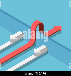 Flat 3d isometric red arrow find a way to cross the wall to success. Business solution concept. Stock Vector