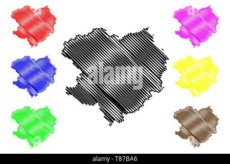 Kharkiv Oblast (Administrative divisions of Ukraine, Oblasts of Ukraine) map vector illustration, scribble sketch Kharkivshchyna map Stock Vector