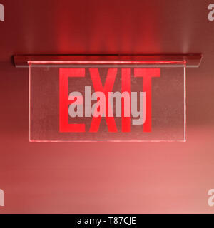 Red Exit Sign on Ceiling Stock Photo