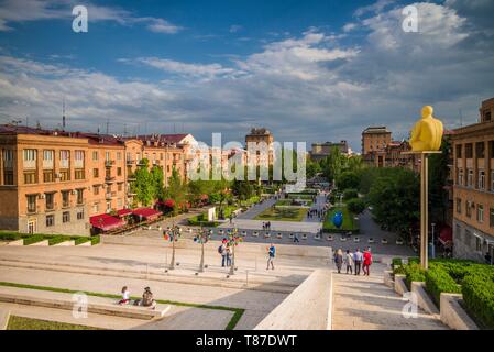 Armenia, Yerevan, The Cascade, high angle view of city skyline with visitors Stock Photo
