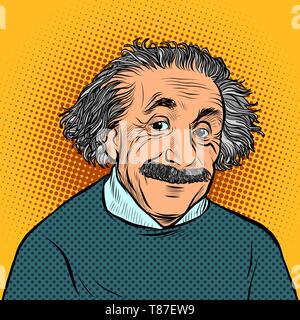 Moscow, Russia - April 11, 2019. Albert Einstein, scientist, physicist hand-drawn portrait Science and education Stock Vector