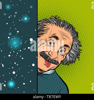 Moscow, Russia - April 11, 2019. Albert Einstein, scientist, physicist, hand-drawn portrait. Science and education. The author of the theory of relati Stock Vector