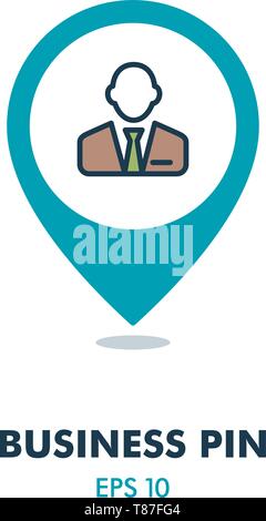 User icon of man in business suit outline pin map icon. Business sign. Map pointer. Map markers. Graph symbol for your web site design, logo, app, UI. Stock Vector