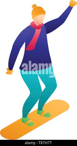Man at snowboard icon. Isometric of man at snowboard vector icon for web design isolated on white background Stock Vector
