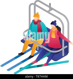 Couple in a cable car icon. Isometric of couple in a cable car vector icon for web design isolated on white background Stock Vector
