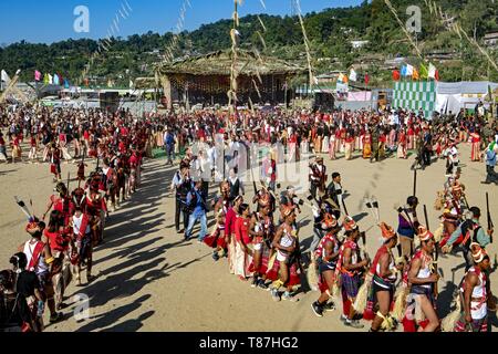 India, Arunachal Pradesh, Khonsa, the Chalo Loku festival of the Nokte tribe Stock Photo