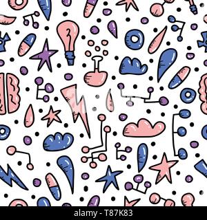 Seamless pattern of innovation concept in doodle style. Vector symbols repeat background. Stock Vector