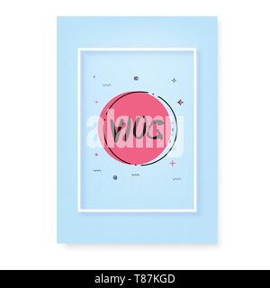 Vlog handwritten lettering for social media network with round badge and frame. Vector poster illustration. Stock Vector