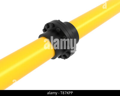 Yellow pipe with black connector. 3d rendering illustration isolated on white background Stock Photo