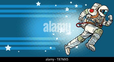 stars space astronaut runs forward. Pop art retro vector illustration vintage kitsch Stock Vector