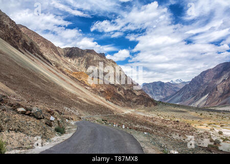 empty road in Himalayas in Nubra valley, Ladakh, India Stock Photo