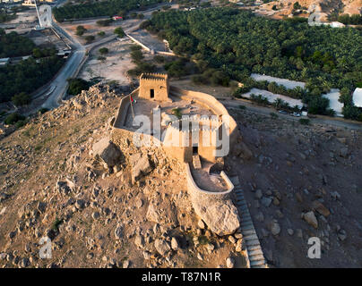 Dhayah Fort in North Ras Khaimah emirate in UAE aerial view Stock Photo