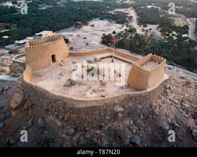 Dhayah Fort in North Ras Khaimah emirate in UAE aerial view Stock Photo