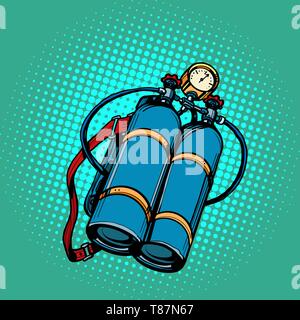 oxygen tank for diver. Underwater swimming. Pop art retro vector illustration kitsch vintage Stock Vector