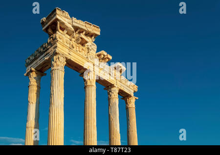 The ruins of the Temple of Apollo in ancient city of Side in Turkey against the blue sky Stock Photo