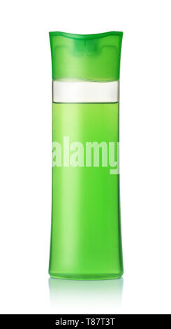 Front view of green plastic shampoo bottle isolated on white Stock Photo