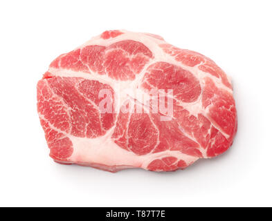 Top view of raw fresh pork neck meat steak isolated on white Stock Photo