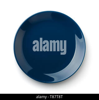 Top view of blue empty ceramic dish isolated on white Stock Photo