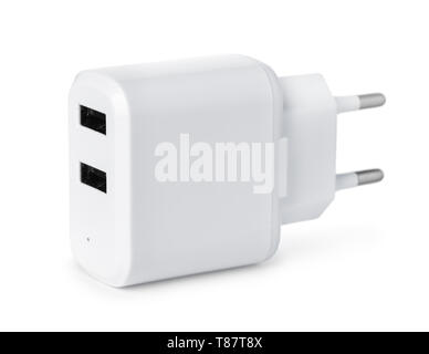 Double USB wall charger plug isolated on a white Stock Photo