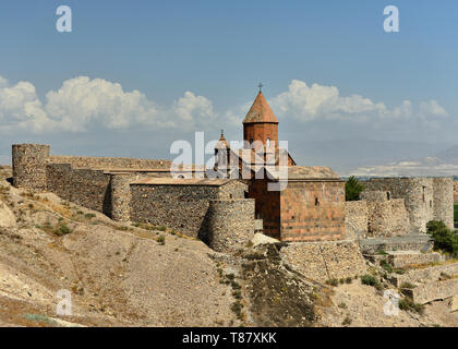 Khor Virap monastery located in the Ararat plain in Armenia, near the border with Turkey. Stock Photo