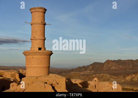 The Qajar-era mosque, 17th century shaking minaret, Silk Roadoad Kharanaq, Iran. Stock Photo