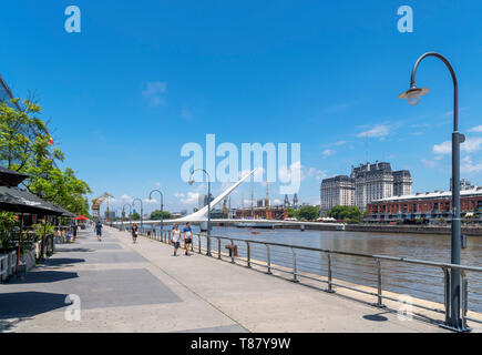 Waterfront at Puerto Madero looking towards Puente de la Mujer footbridge and Kirchner Cultural Centre, Buenos Aires, Argentina Stock Photo