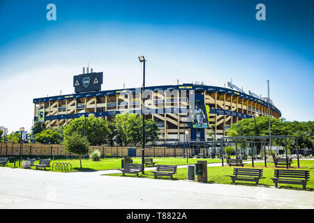 Buenos Aires Argentina - Dec 25, 2018: Outside architecture & colors of Boca Juniors team stadium also known as 'La Bombonera' hosts one of Argentina  Stock Photo