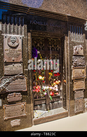 Buenos Aires, Argentina - Dec 25, 2018: Grave tombstone of Eva Peron in La Recoleta Cemetery in Buenos Aires, Argentina. Stock Photo