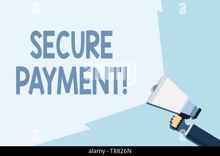 Writing note showing Secure Payment. Business concept for webpage where credit card numbers are entered is secured Hand Holding Megaphone with Beam Ex Stock Photo