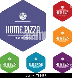 Pizza delivery icons vector hexahedron Stock Vector