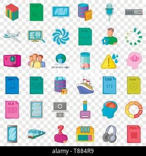 Cloud computing icons set, cartoon style Stock Vector