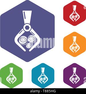 Crane with log icons vector hexahedron Stock Vector
