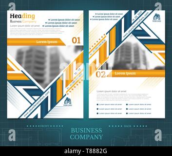 Two sided leaflets with buildings and geometric patterns Stock Vector