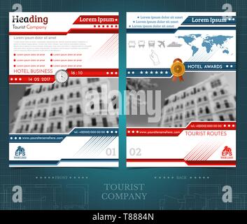 Two sided leaflets with buildings and geometric patterns Stock Vector