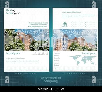 Two sided leaflets with buildings and geometric patterns Stock Vector