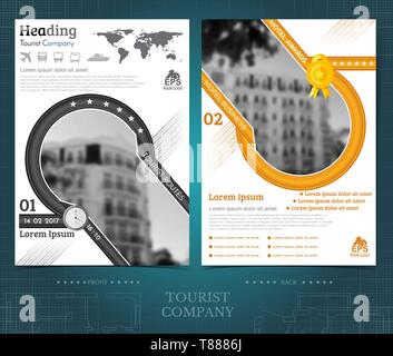 Two sided leaflets with buildings and geometric patterns Stock Vector