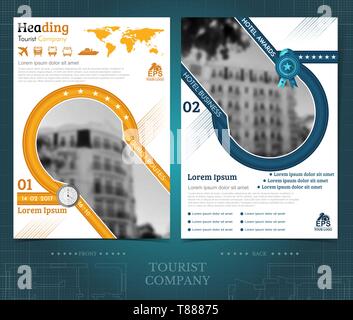 Two sided leaflets with buildings and geometric patterns Stock Vector