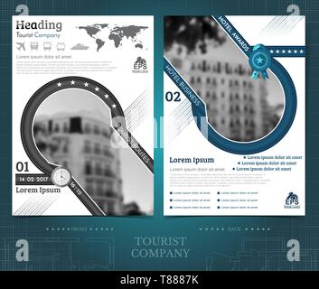 Two sided leaflets with buildings and geometric patterns Stock Vector