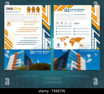 Two sided leaflets with buildings and geometric patterns Stock Vector