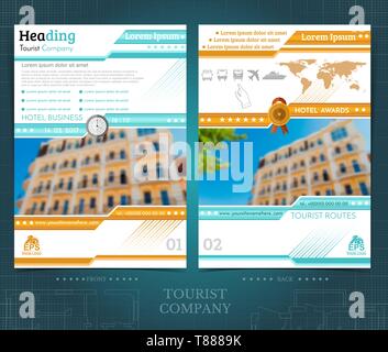 Two sided leaflets with buildings and geometric patterns Stock Vector