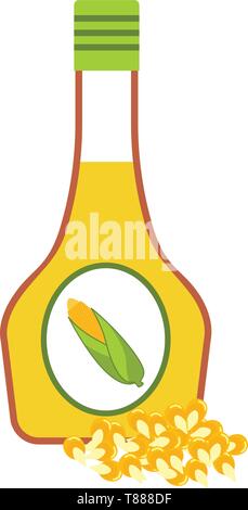 corn oil in the bottle with corn isolated on white background Stock Vector